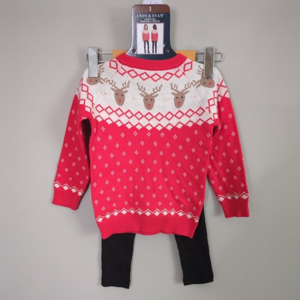 NWT Andy & Evan Red Knit Holiday Sweater Black Ribbed Leggings Various Sizes